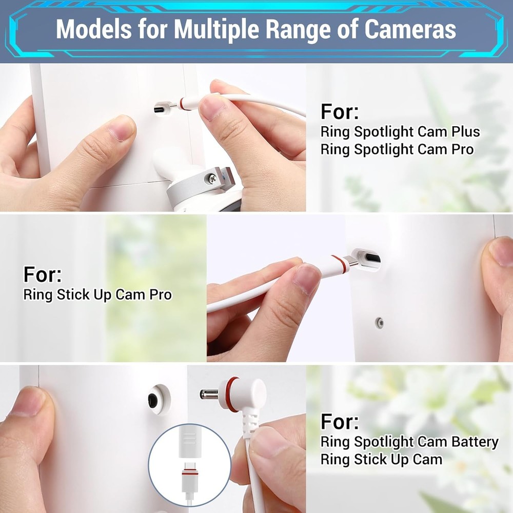 3 Pack - Solar Panel for Ring Camera, Compatible with Spotlight 3