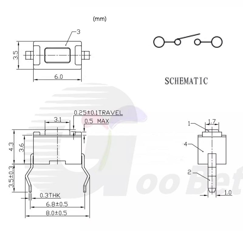 Momentary Tactile Tact Switch Push Button Switch Micro Switch 2Pin 3x6x4.3mm PCB
