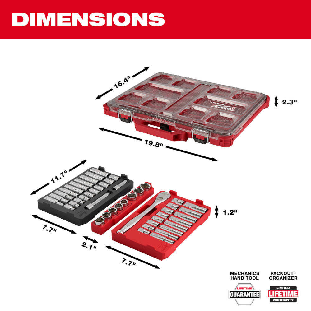 Milwaukee 48-22-9487T 47 PC 1/2" Drive SAE/Metric Ratchet/Sockets PACKOUT Trays