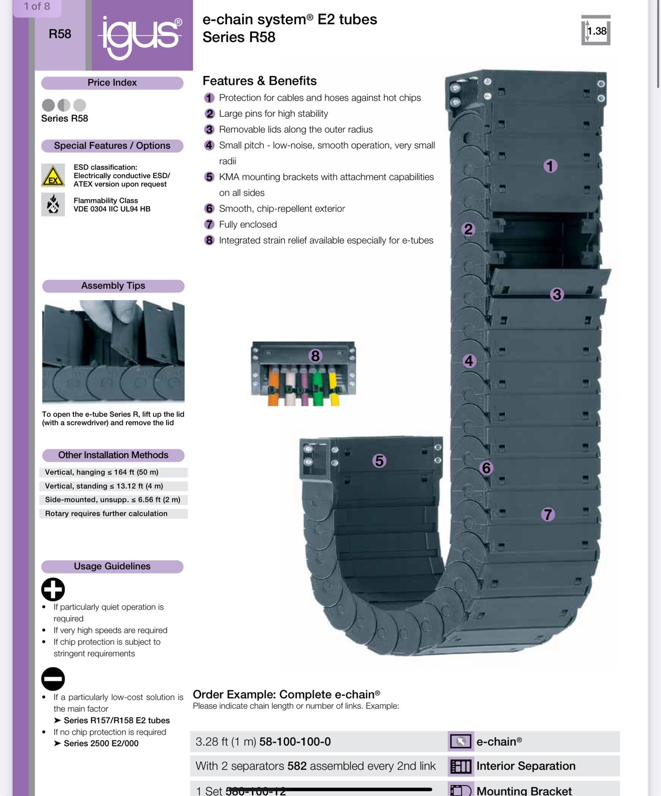 NEW IGUS R58 Series E-Chain Cable Carrier; 58-200-250-0, 200mm x 35mm