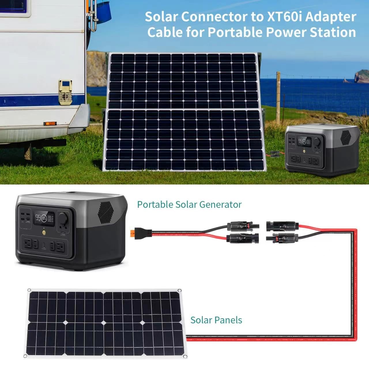 10AWG Tinned Copper Wire XT60i to Solar Panel Connector Extension Cable 10 FT