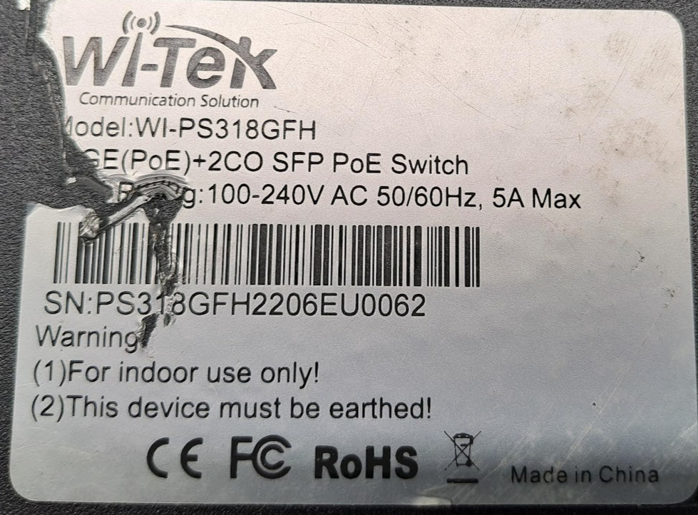 WI-TEK COMMUICATION SOLUTION WI-PS318GFH 18 PORT SWITCH