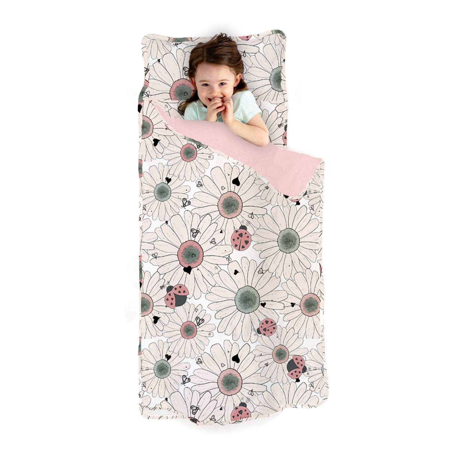 JumpOff Jo Toddler Nap Mat with Removable Pillow, Floral / Daisy Bug ( 53"x21")