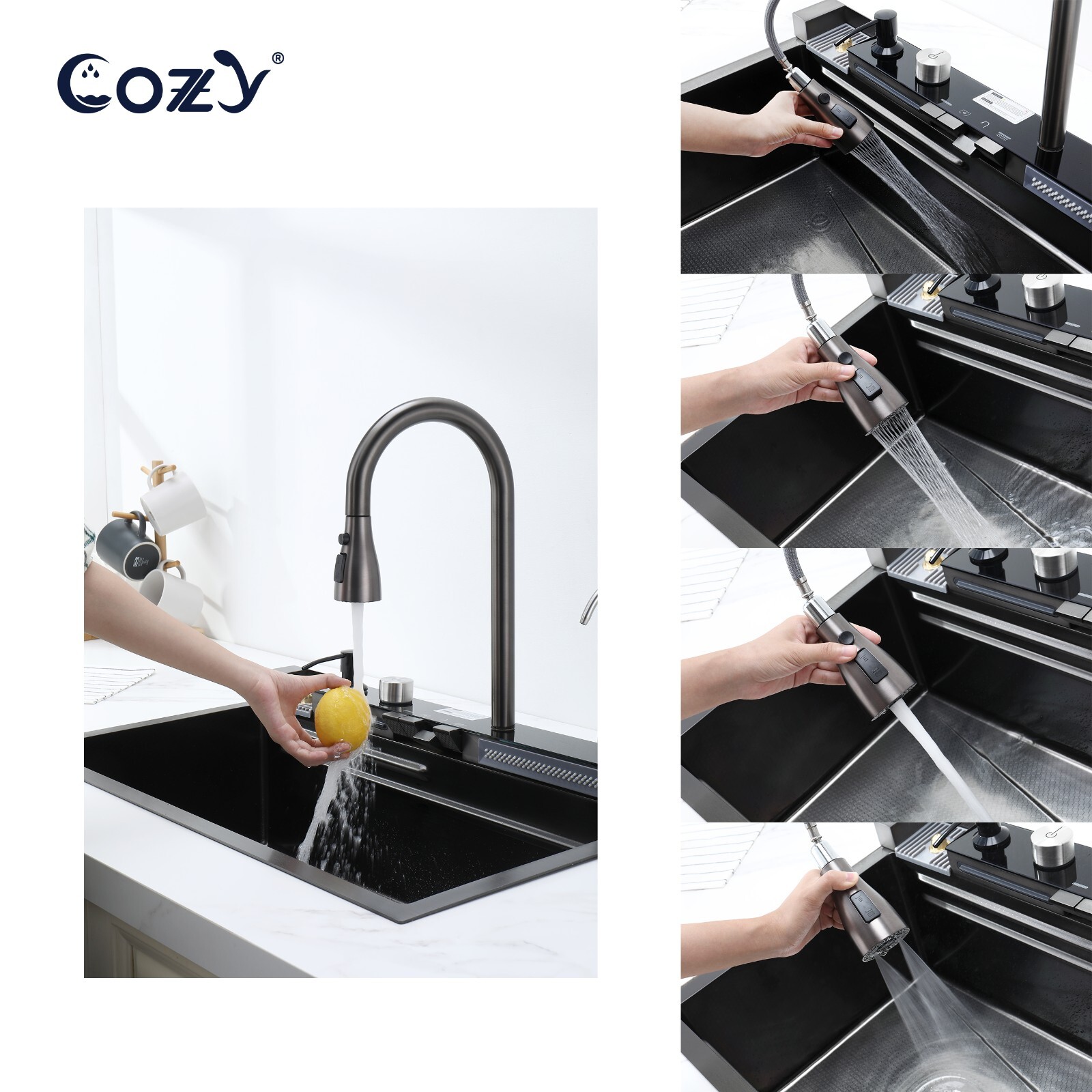 Multifunctional Workstation Overmount Kitchen Sink Faucet Combo & Cutting Board