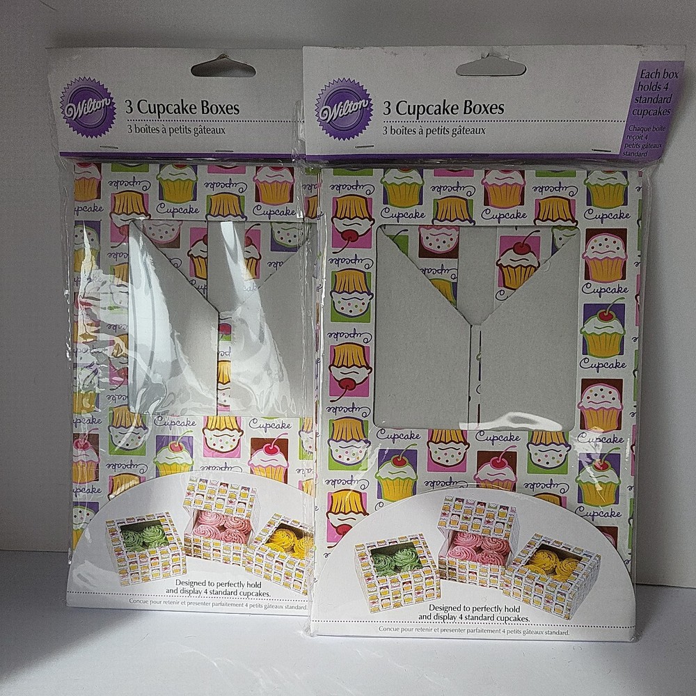 WILTON 3 CUPCAKE BOXES With CLEAR WINDOW 2pkgs New/ Unopened