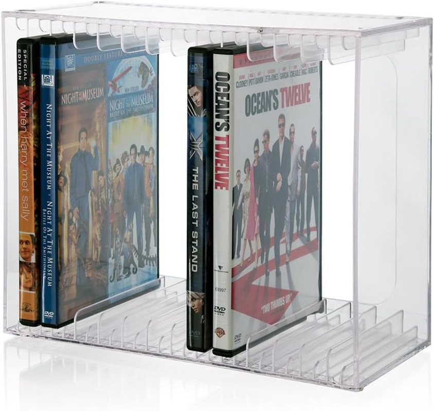Stori Stackable Clear Plastic DVD Organizer with Rubber Feet | Rectangular Holde