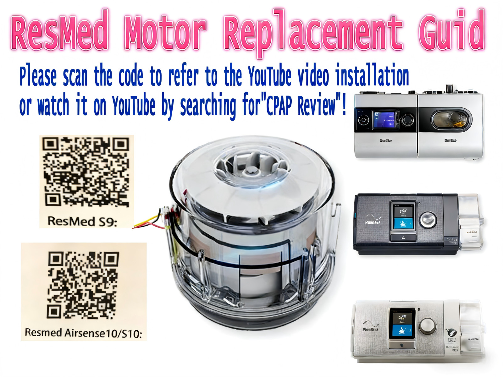 High-speed, high-voltage motor fan for ResMedS9 S10