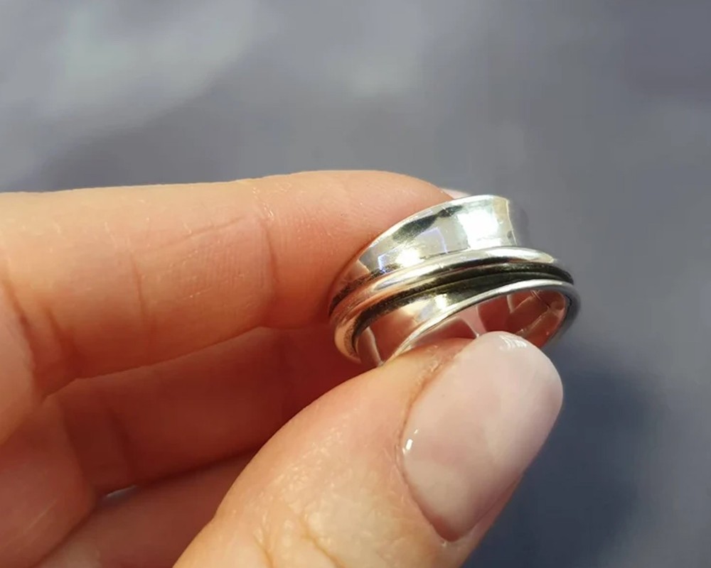 Solid 925Sterling Silver Adjustable Wrap Style Cuff Wide Boho Hammered Band Ring