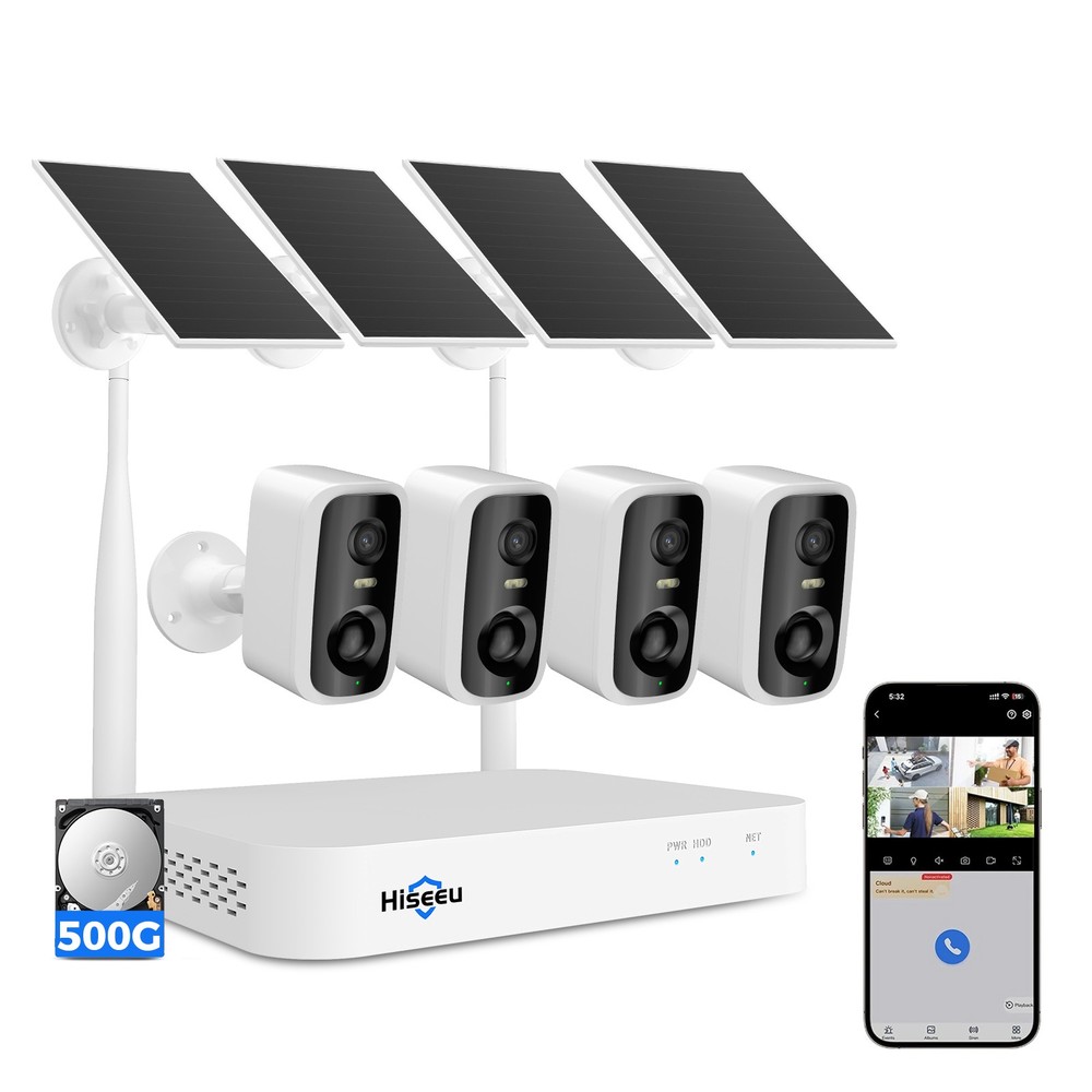 Hiseeu 4MP 10CH Solar Battery Powered Wireless WIFI Security Camera System Audio