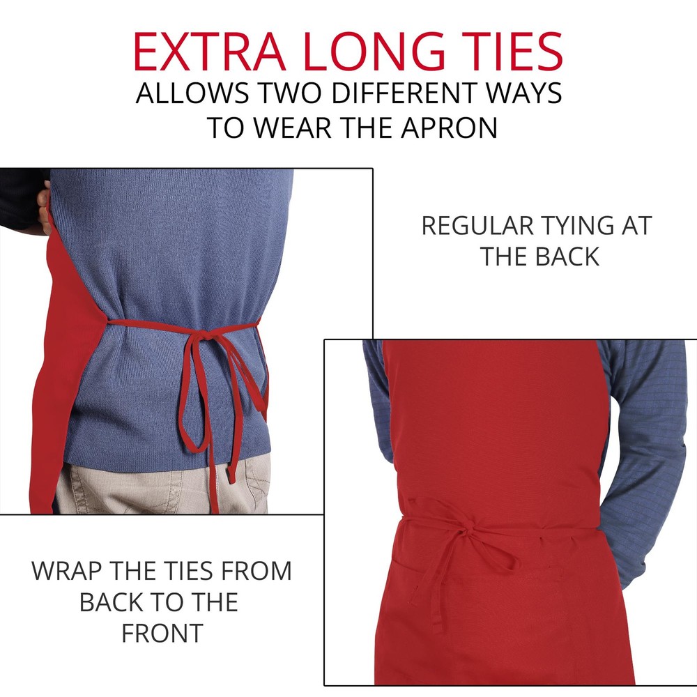 Utopia Kitchen 2 Pack Bib Apron, Adjustable with 2 Pockets, Water 2 Pack, Red