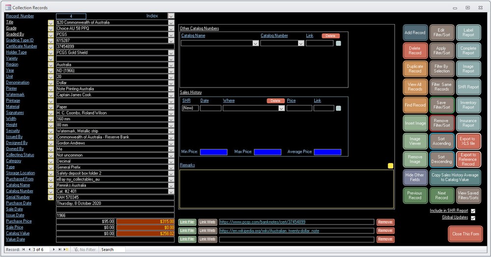 Banknote Collector Database Professional Software for Windows on USB