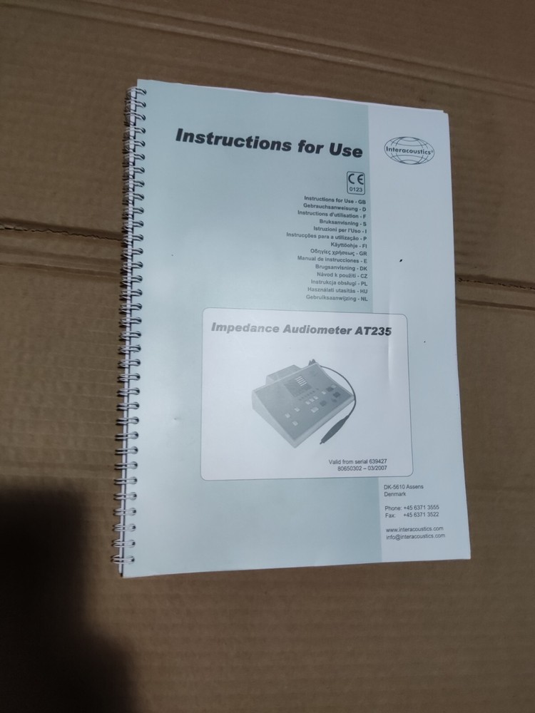 Audiometer Impendance Interacoustic AT235 Instructions for Use