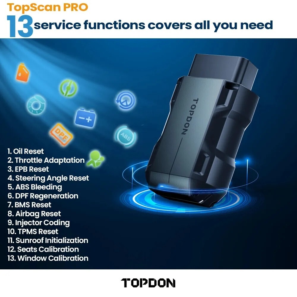 2025 TOPDON Topscan PRO OBD2 Scanner Code Reader Key Coding Diagnostic Wireless