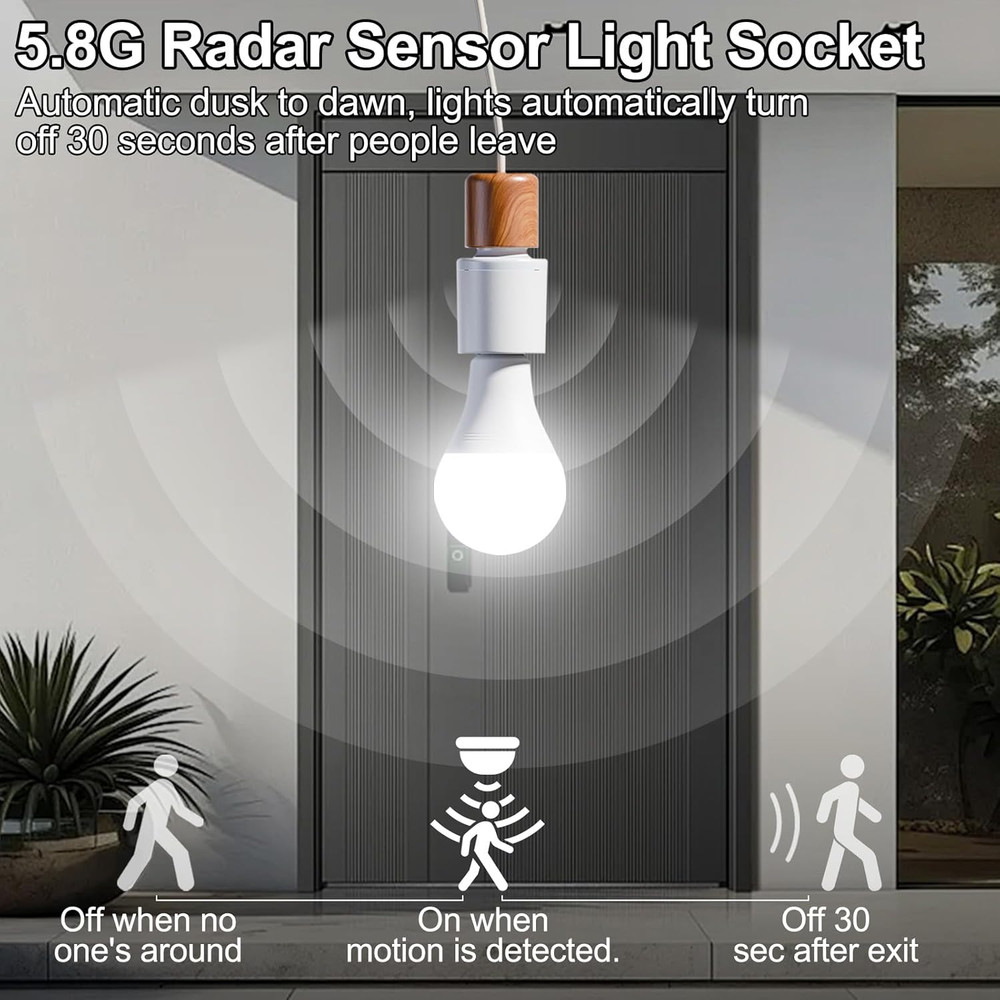 Motion Sensor Light Socket, E26/E27 Motion Sensor Light Sockets Motion-Sensing A