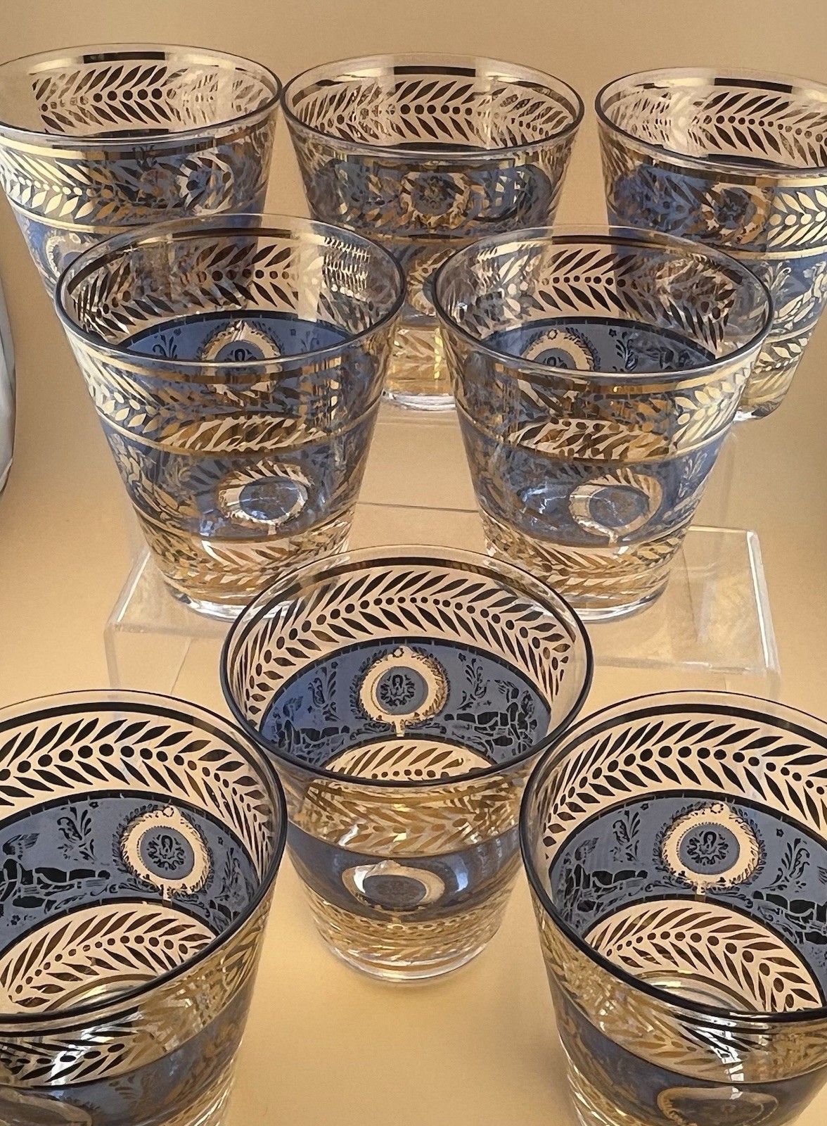 SET Of 8 MCM Marshall Fields Blue Angel Whiskey Glasses New In Box & Wrapping