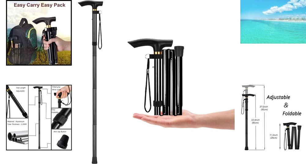 Durable Aluminum Walking Stick - Lightweight, Foldable & Adjustable for Mobility