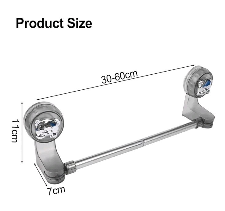 Adjustable 12 - 19" Bathroom Suction Cup Towel Rack With Adjustable Angles