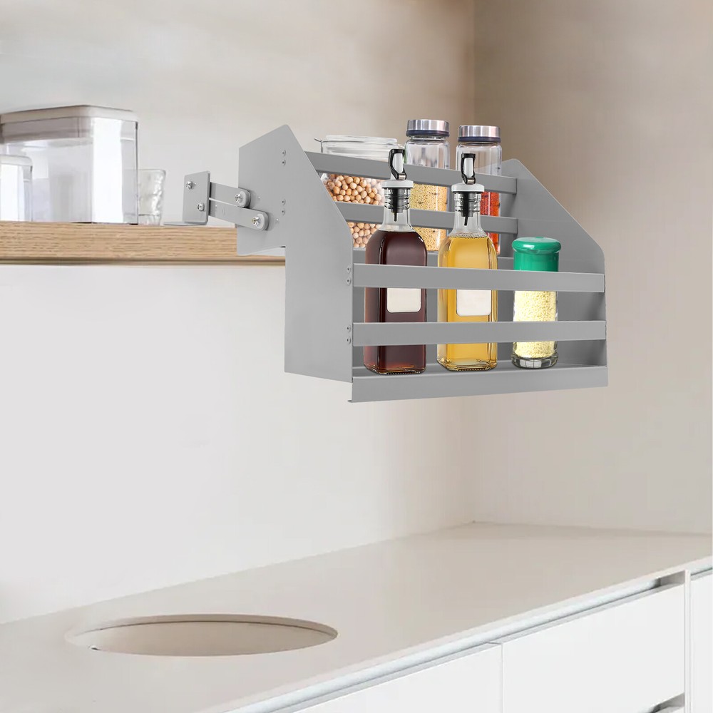 Pull Down Cabinet Organizer 2 Tier Cabinet Wall Shelf Rack L-Shaped Base