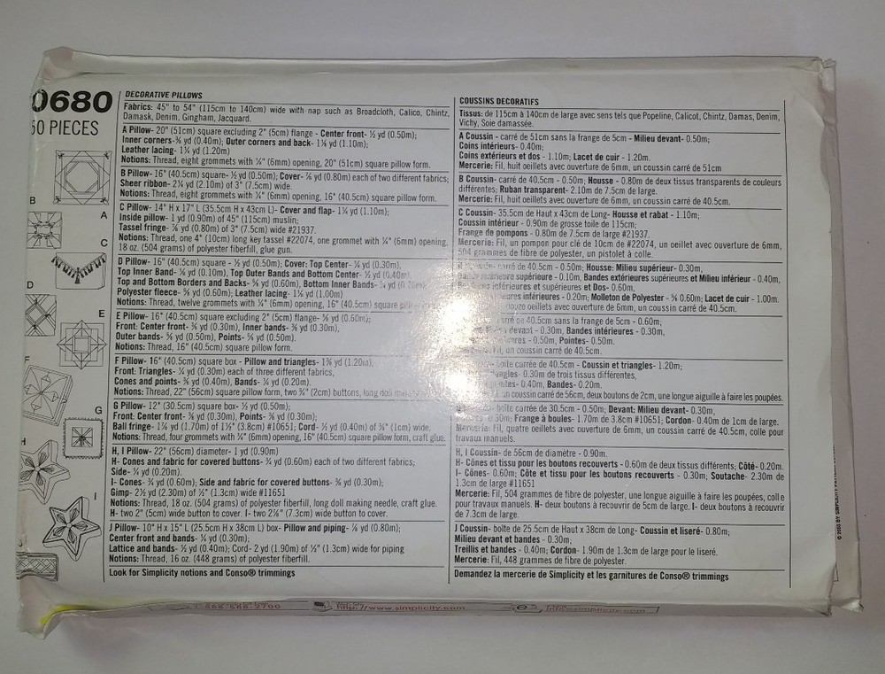 Simplicity 0680 Ten Great Pillows Patchwork Star Etc