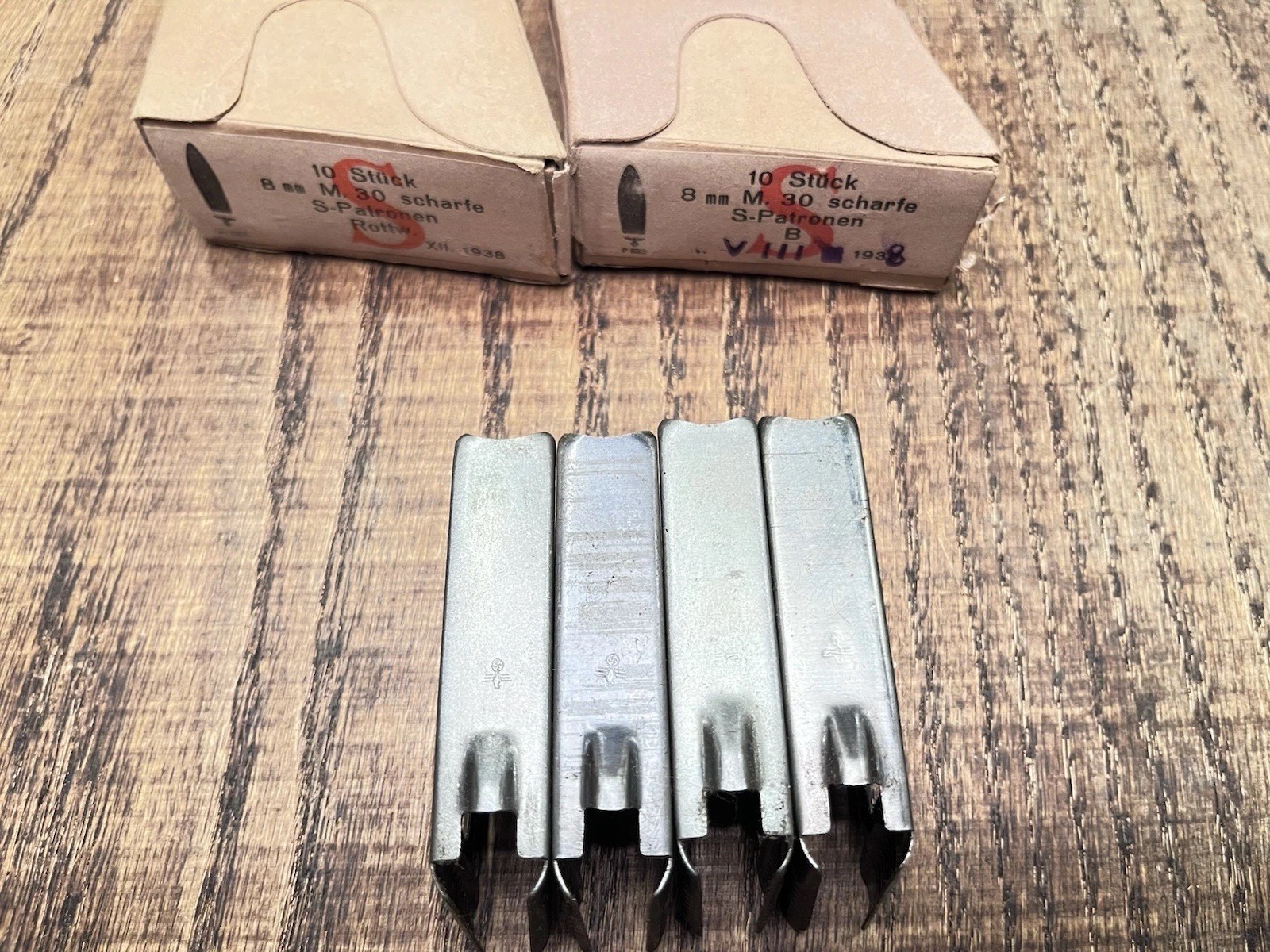 4 WWII German marked Austrian Steyr Mannlicher 1895 M95 Enbloc Stripper Clips