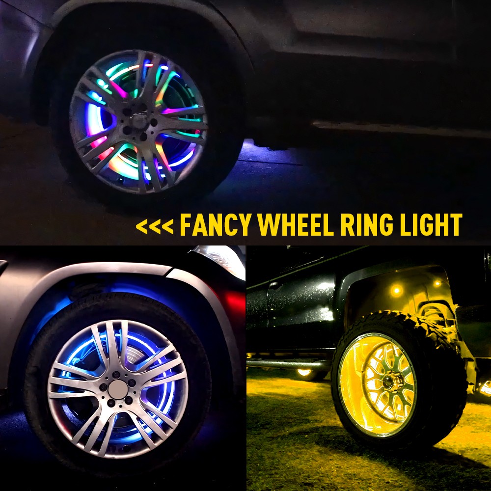Triple 17.5" Row LED RGB Flow Chasing Wheel Ring Rim Lights For Truck Car set
