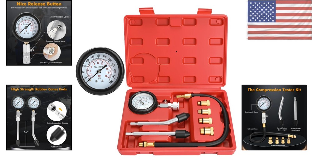 8-Piece Petrol Engine Compression Tester Kit for Quick & Accurate Diagnostics