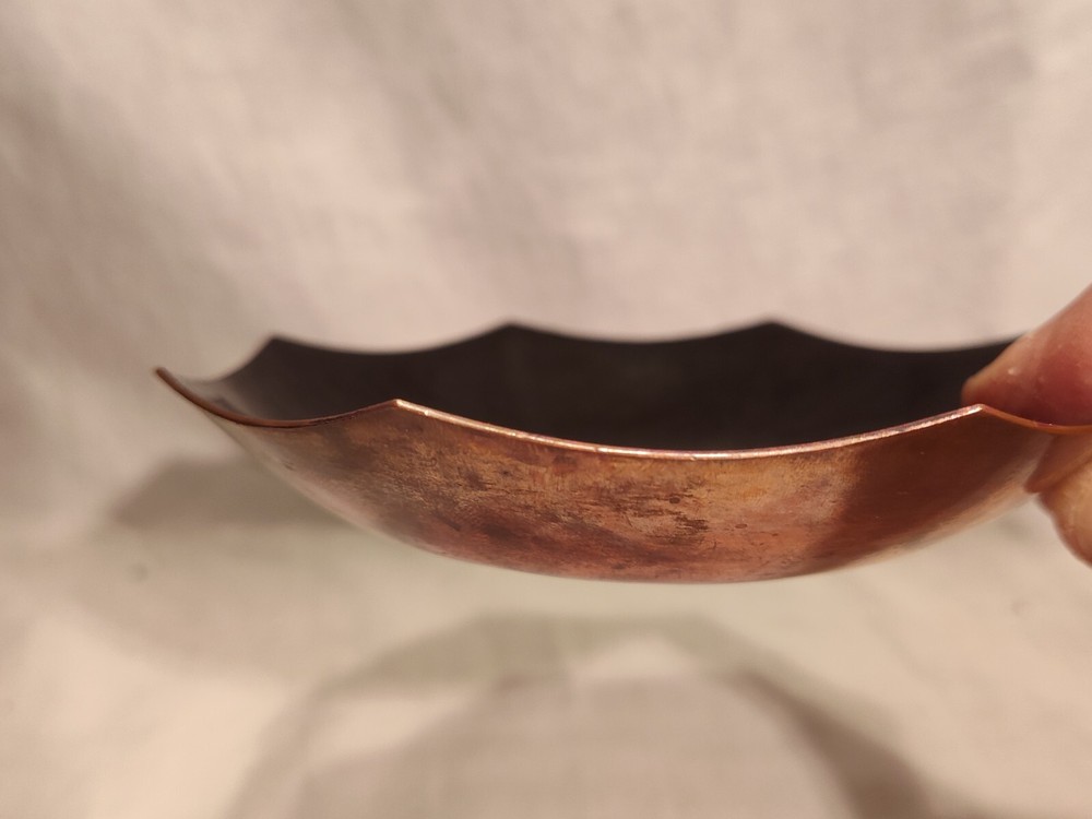 Vintage Enamel On Copper Dish Octagon Black MCM