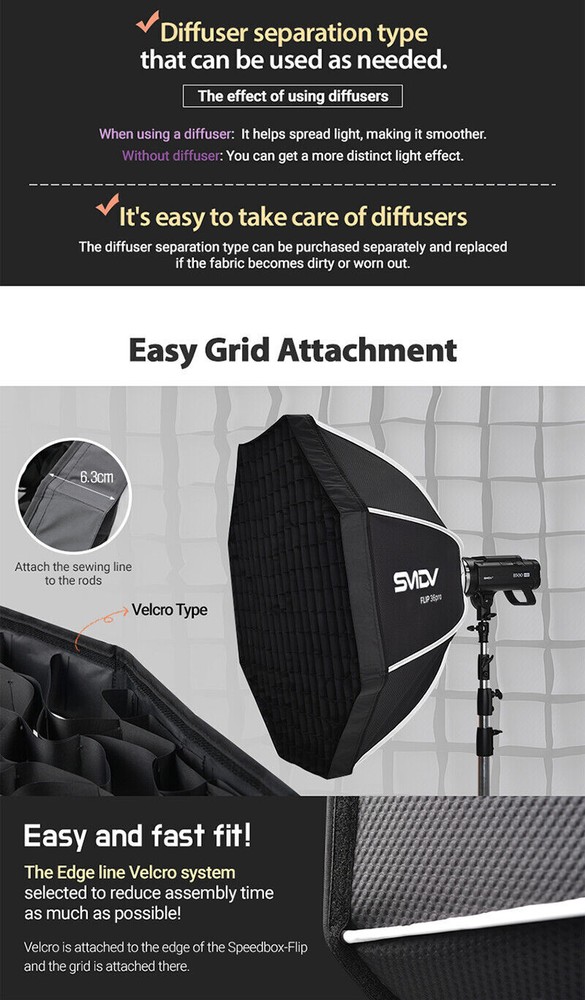 SMDV SPEED-BOX FLIP36PRO Quick Soft Diffuser f/ Bowens Elinchrom Profoto Strobe
