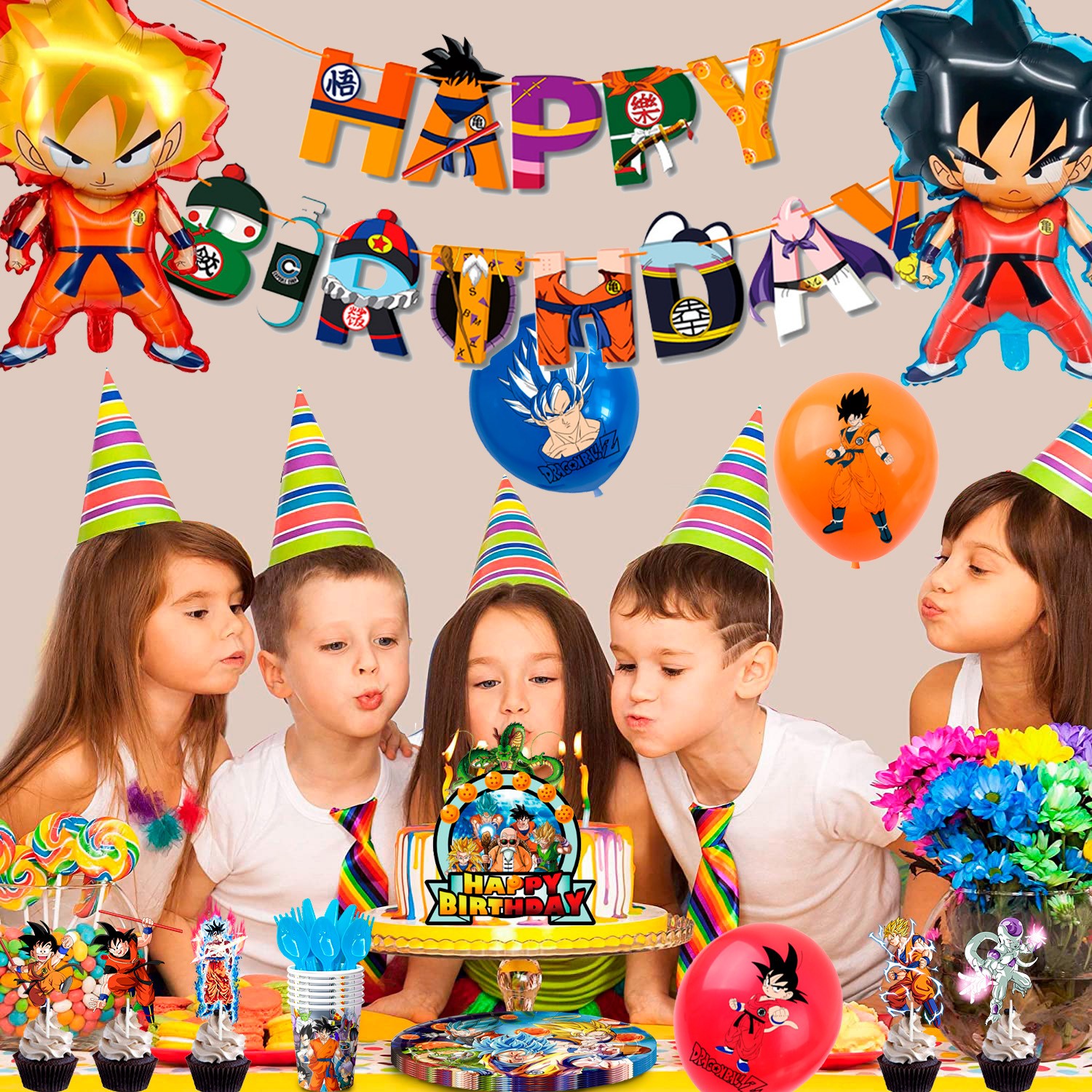 111Pcs Dragon Ball Z Goku Birthday Party Decorations Balloons Cups Plates Banner