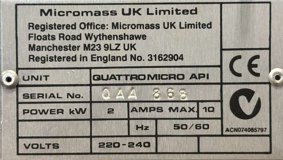 Waters Micromass Quattro Micro API Mass Spectrometer Spectrophotometer
