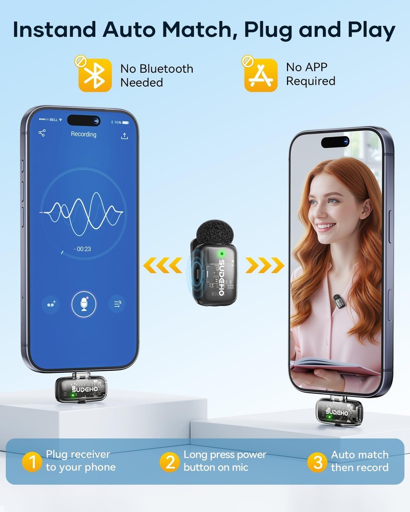 Wireless Mini Lavalier Microphones for iPhone iPad Android with Charging Case...