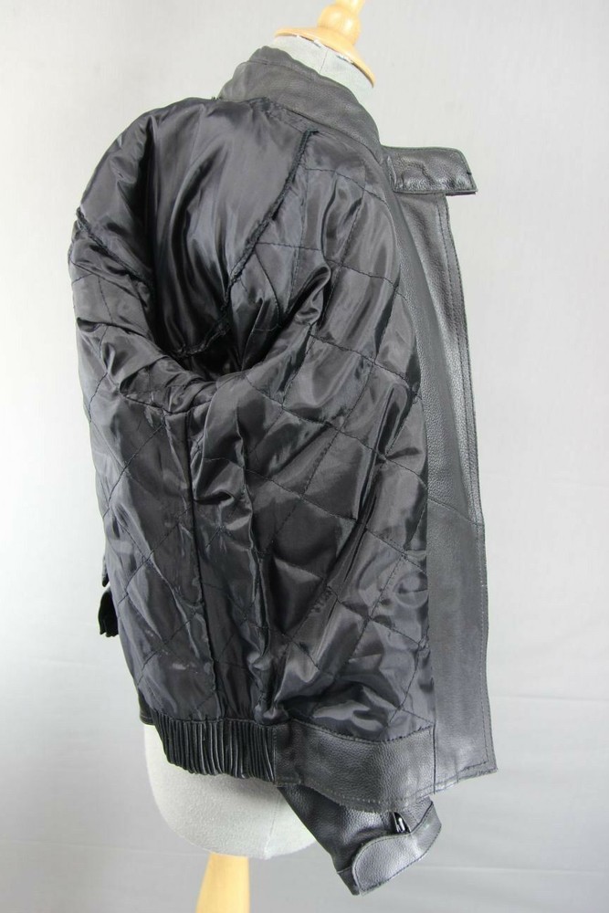 RACEWELL BLACK LEATHER BIKER JACKET WITH REMOVABLE BACK PROTECTOR: SIZE 14