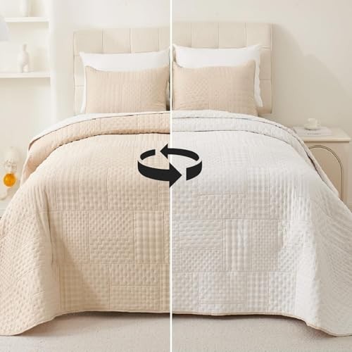 Reversible King Quilt Bedding Set - 3 Piece Soft Lightweight Bedspread, Patchwor