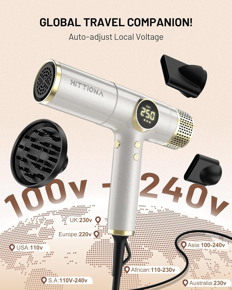 2000W Infrared Ionic Hair Dryer with Diffuser - Fast & Travel-Friendly