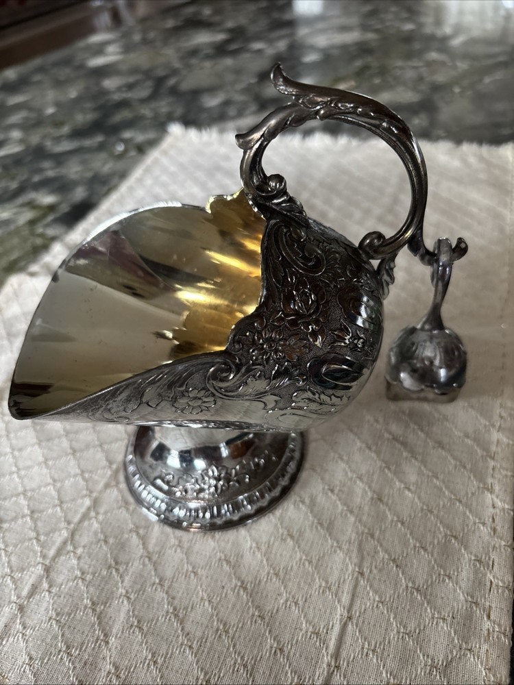 Vintage Silver Played Sugar Scuttle W/ Scoop