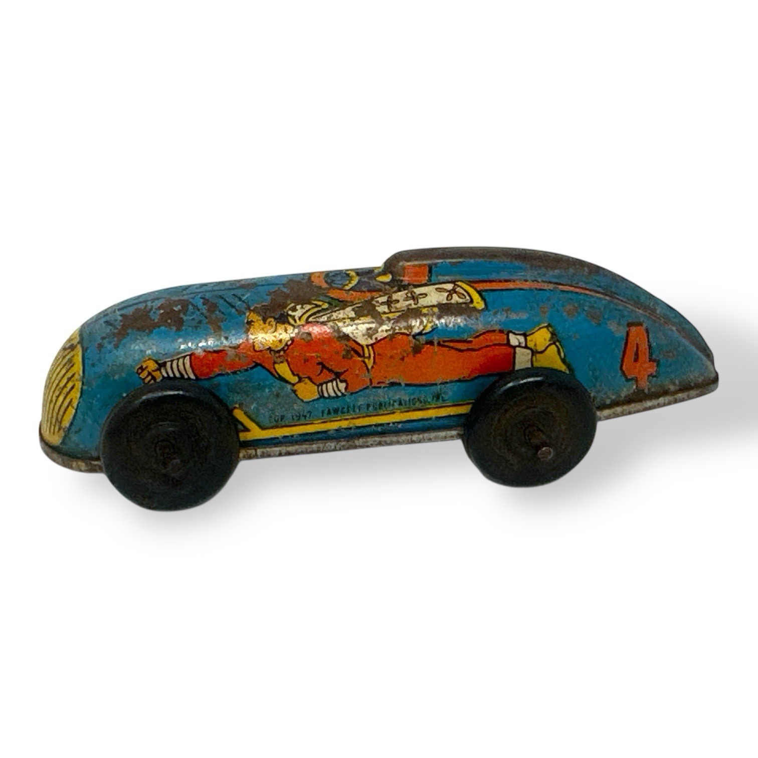 1947 Fawcett Comics Publications Captain Marvel Tin Wind-Up Racer-Blue #4-TLC