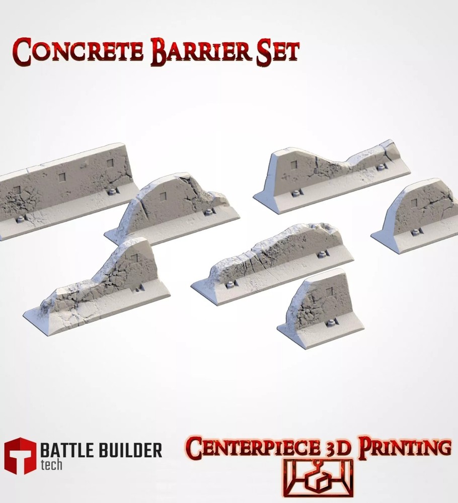 Concrete Barrier Set - 3d printed Tabletop Terrain Scenery for Grim Future