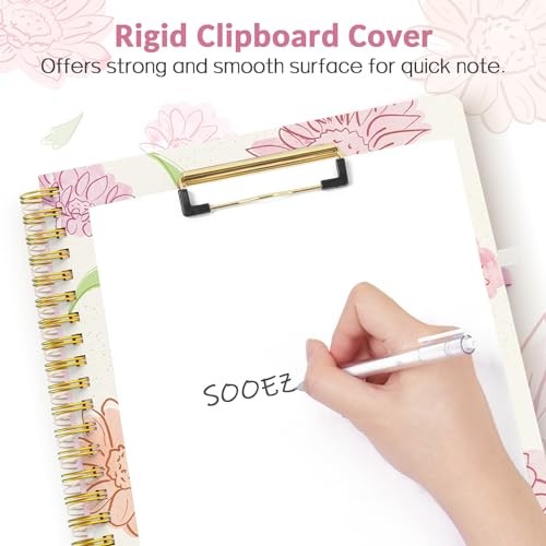 Clipboard Folio with Refillable Notepad, Folder with 10 Storage Daisy - Black