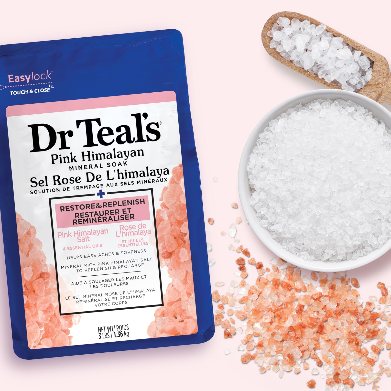 Dr Teal's Epsom Salt Magnesium Soak, Restore & Replenish with Pink Himalayan ...