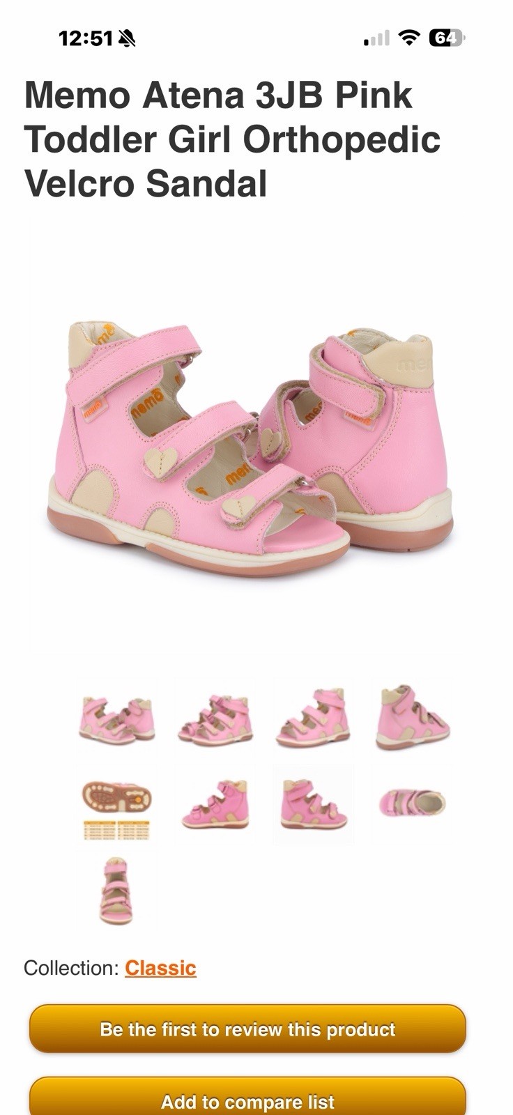 Memo Atena Girls Toddler High-Top Ankle Support Orthopedic Corrective AFO Sandal
