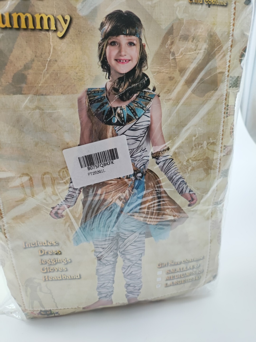 Cleo Mummy Egyptian Halloween Costume Girls Size L 12-14 Dress Leggings Set New