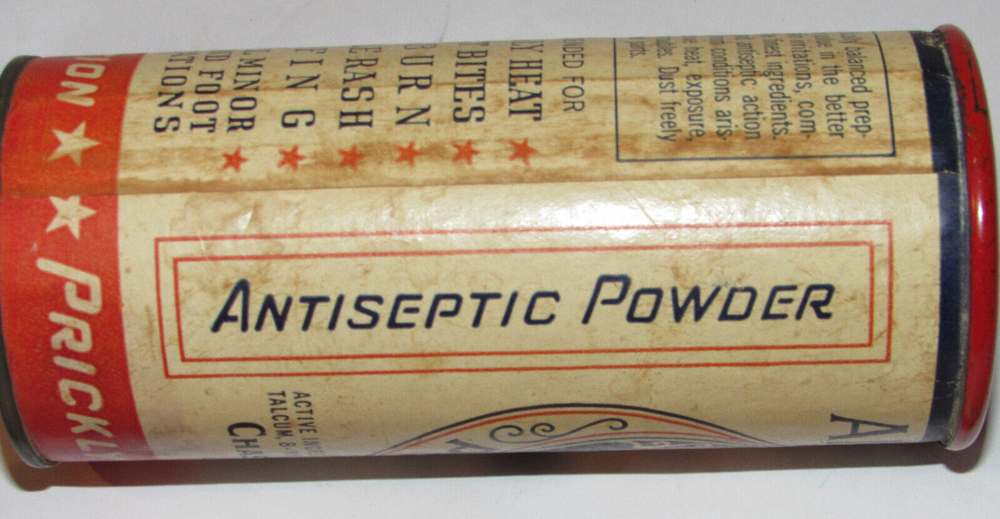 VINTAGE 1940s WWII AMMEN'S ANTISEPTIC POWDER CAN! PACKAGED FOR THE ARMED FORCES!