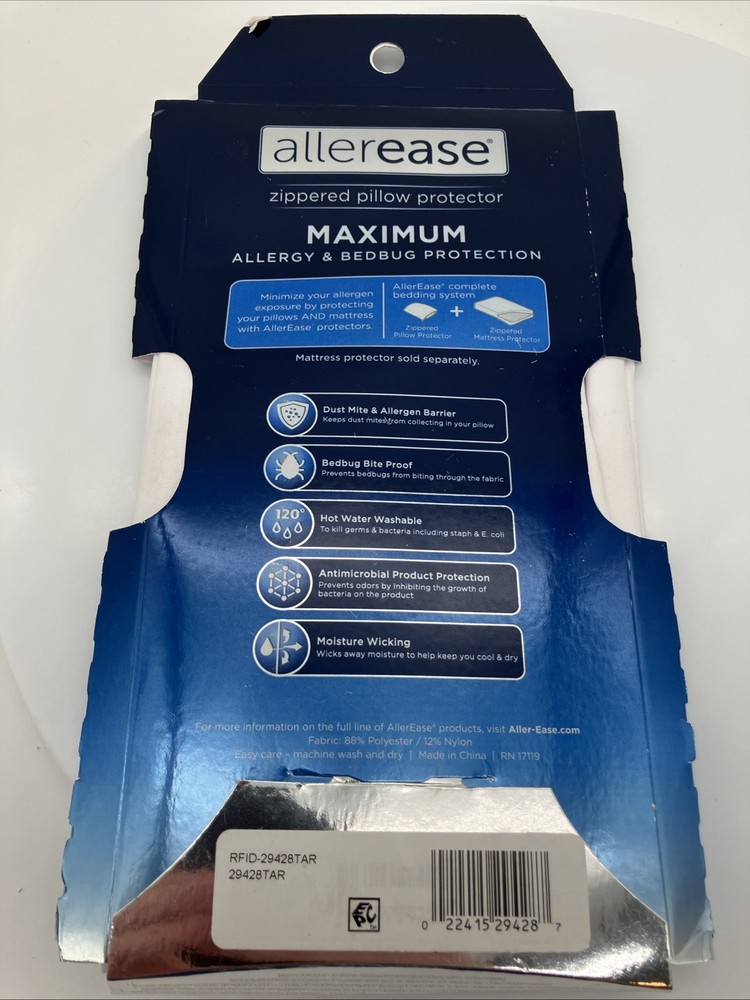 NEW AllerEase Pillow Protector Cover White Zipper Standard /Queen FREE SHIPPING