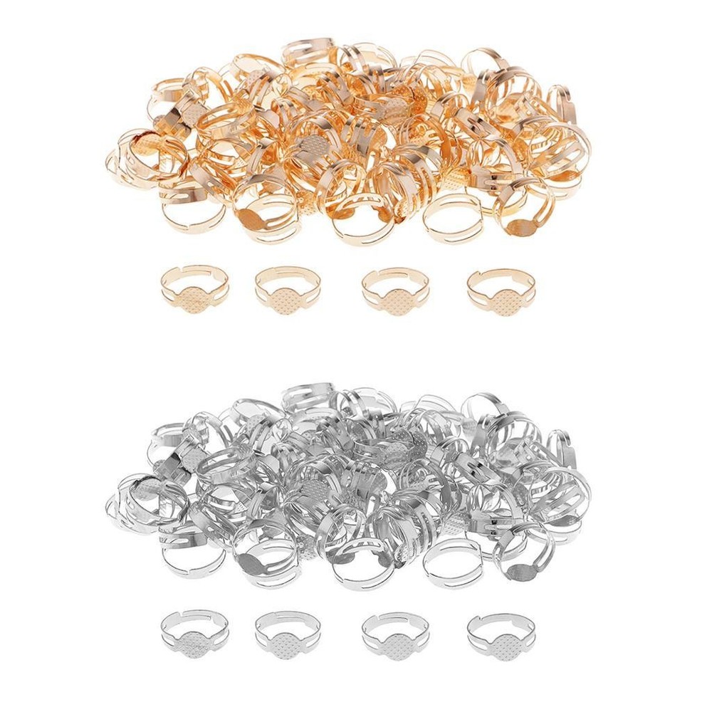 100 Pieces Adjustable Ring Base Settings 8mm Cabochon Beads