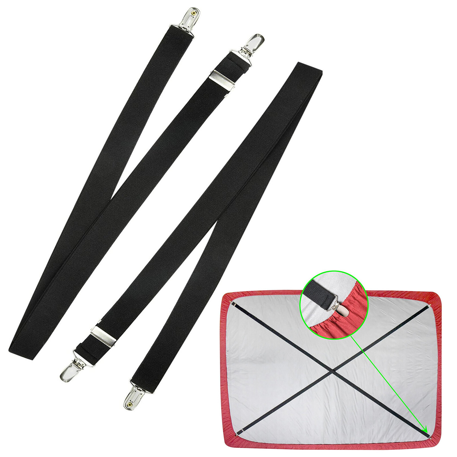 2x Bed Sheet Fastener Adjustable Elastic Suspenders Straps Covers Clips Gripper