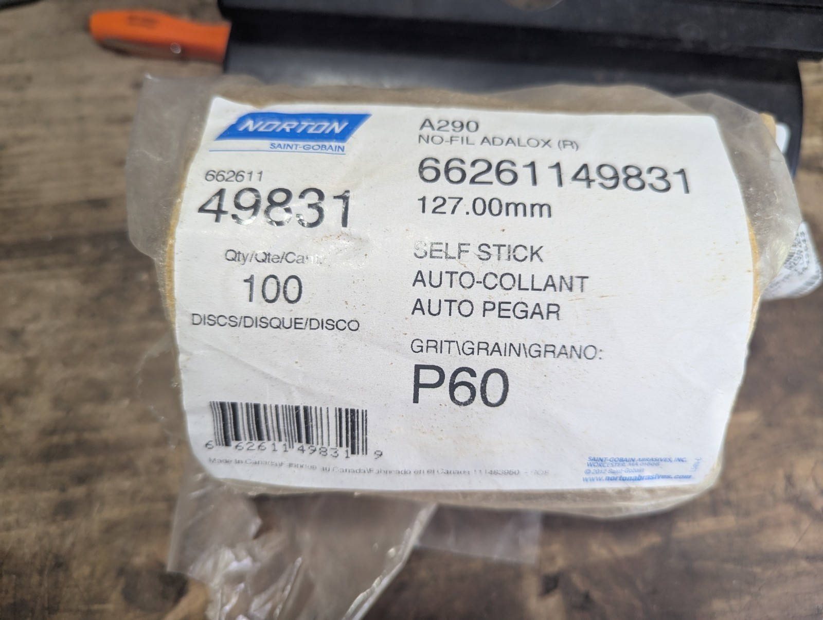NORTON 5" DISCS STICK & SAND PAPER DISCS ROLL SIZE P60 TYPE A290 GRIT