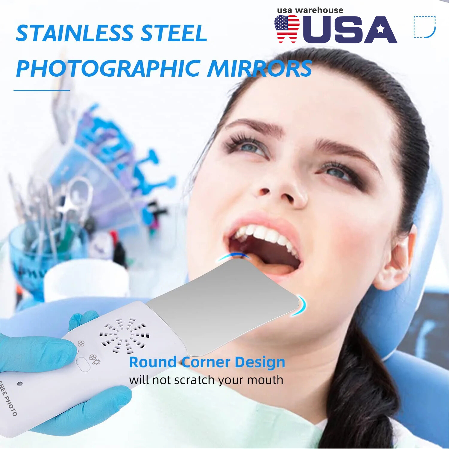 Dental Occlusal Mirror Fog Free LED Light Intra Oral Photo 4Mirror Obervation kv