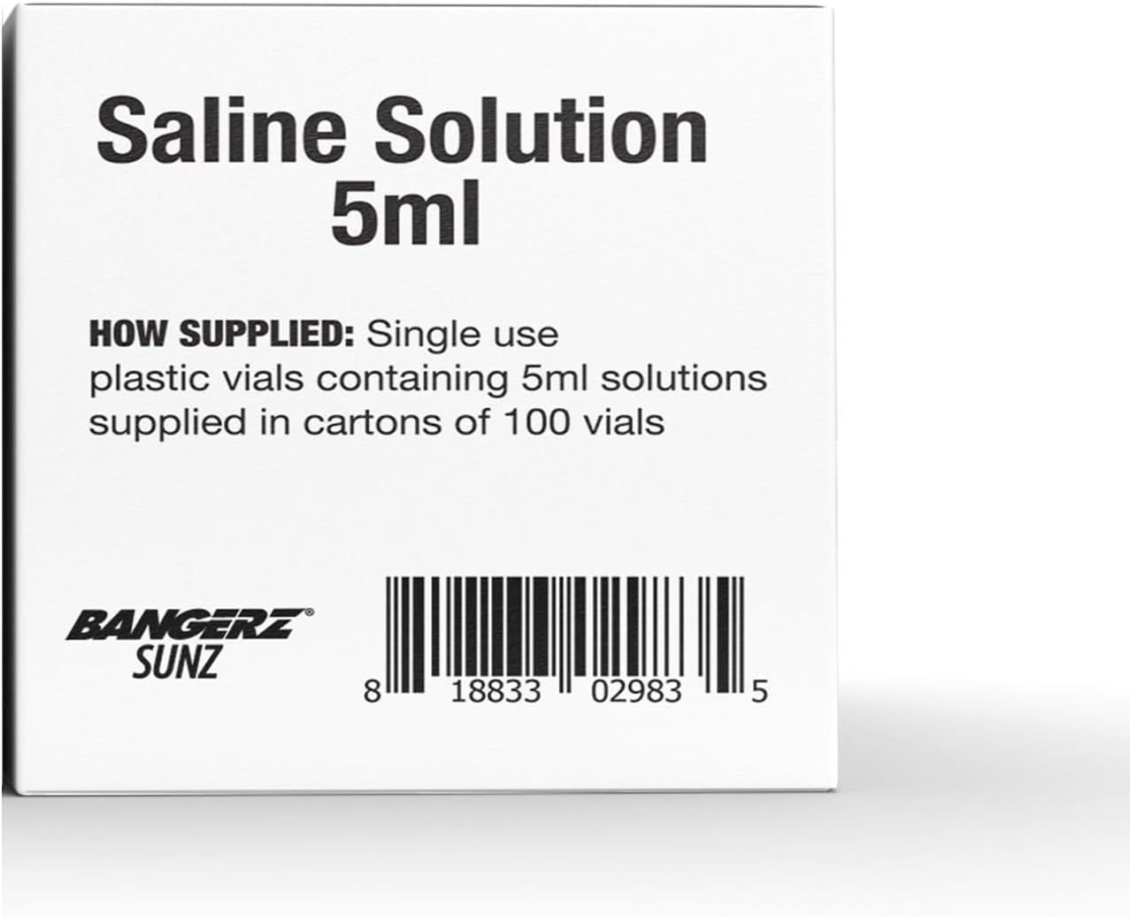 Bangerz Sunz Saline Solution 5ml Unit, 100 Box, Sterile & Preservative-Free, NEW