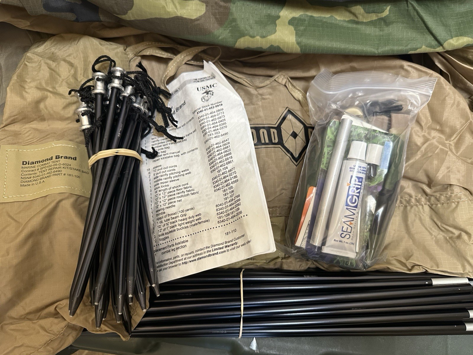 USMC Two Man Combat Tent Woodlands Camo Diamond Brand New old stock