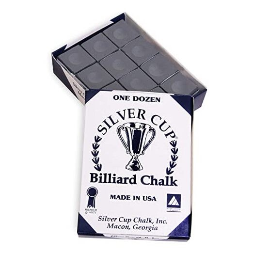 SILVER CUP Billiard CHALK - ONE DOZEN (Charcoal)